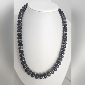 Natural Grey Labradorite and Silver Beaded Necklace